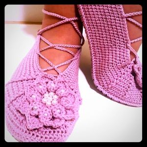 Hand Knit Women Ballet Shoes, Slippers